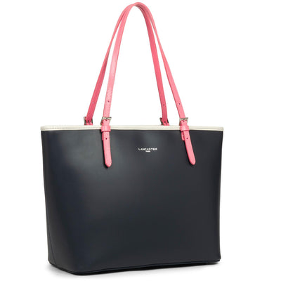 grand sac cabas épaule - smooth #couleur_bleu-fonc-ecru-rose-fonc