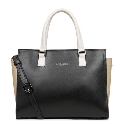 sac à main - saffiano intemporel #couleur_noir-champagne-ivoire