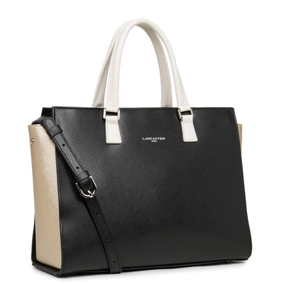 sac cabas main - saffiano intemporel #couleur_noir-champagne-ivoire