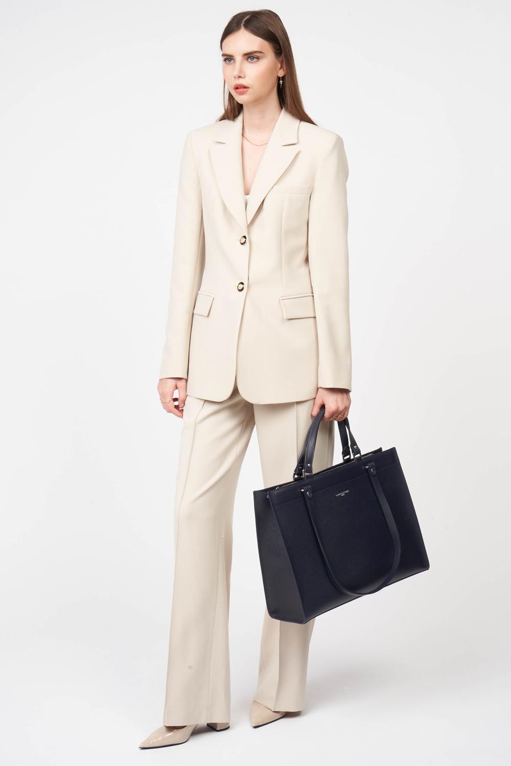 très grand sac cabas épaule - foulonné double