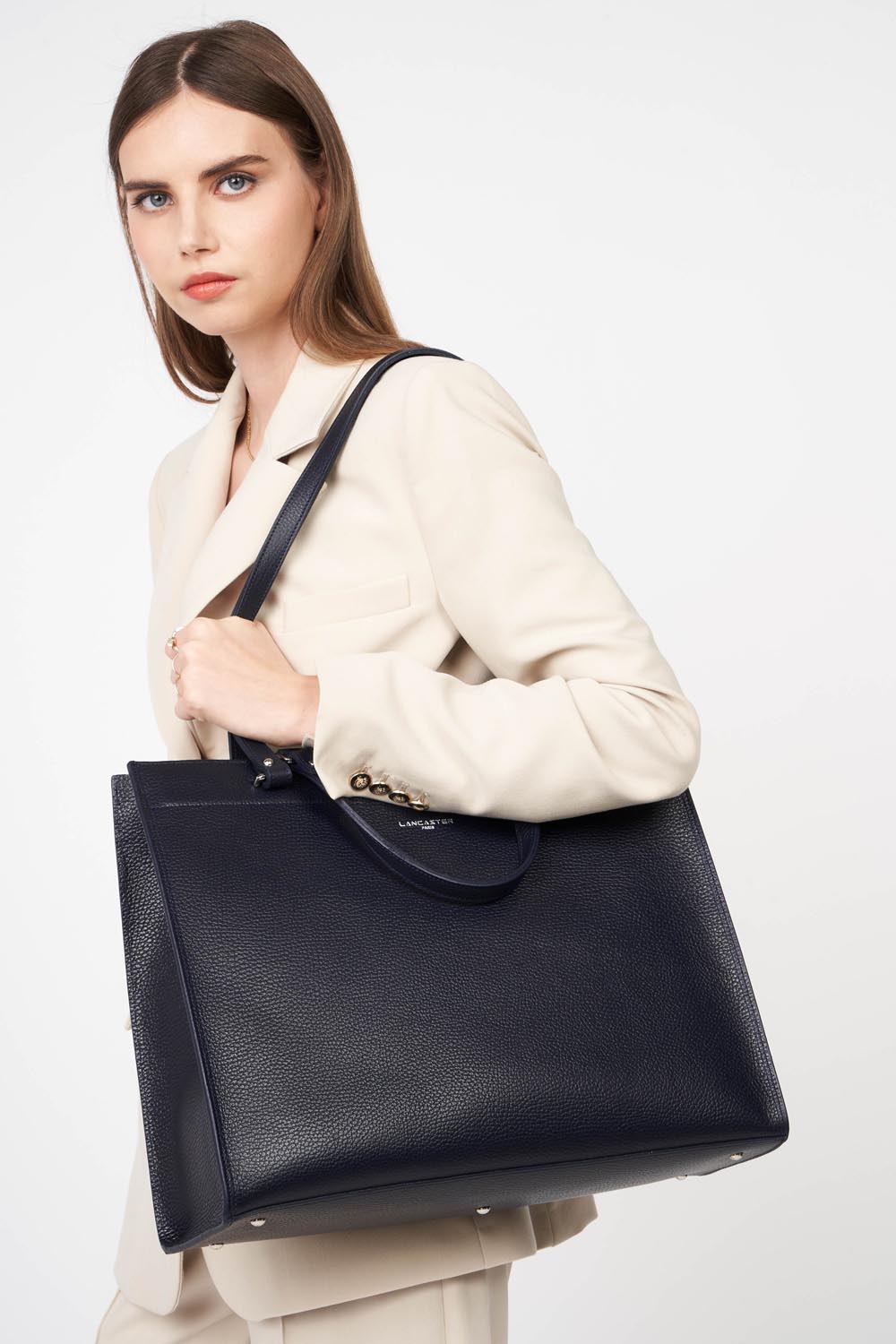 très grand sac cabas épaule - foulonné double