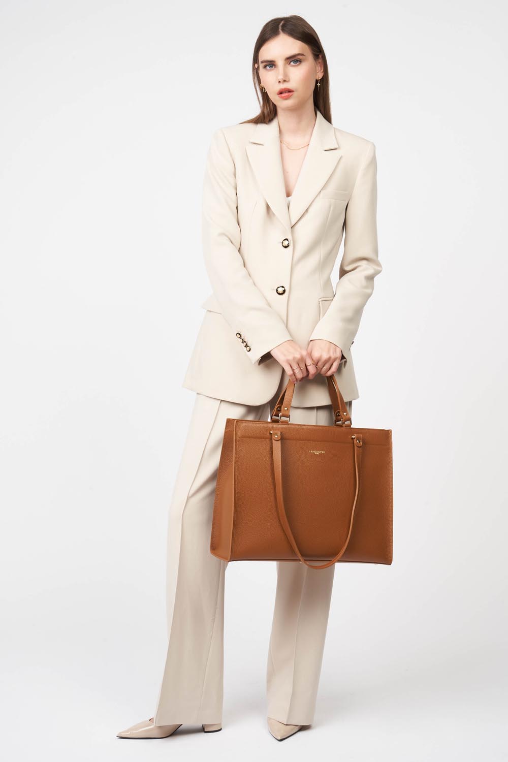 très grand sac cabas épaule - foulonné double