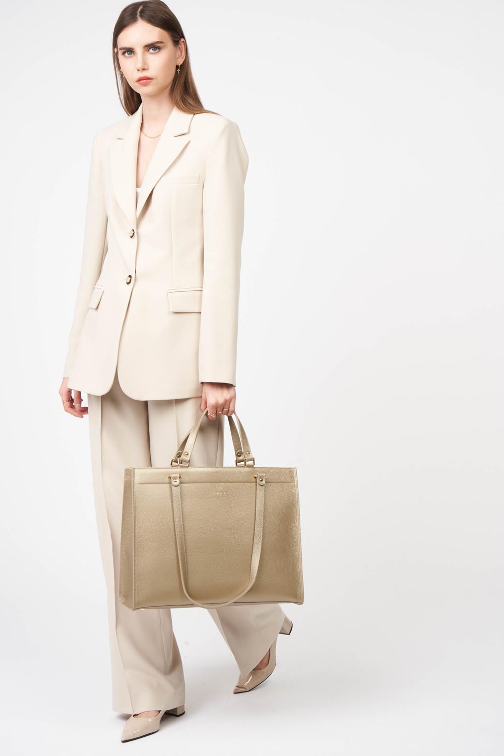 très grand sac cabas épaule - foulonné double