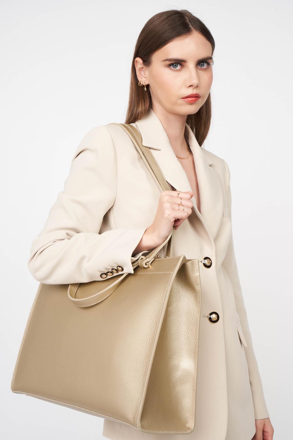 très grand sac cabas épaule - foulonné double