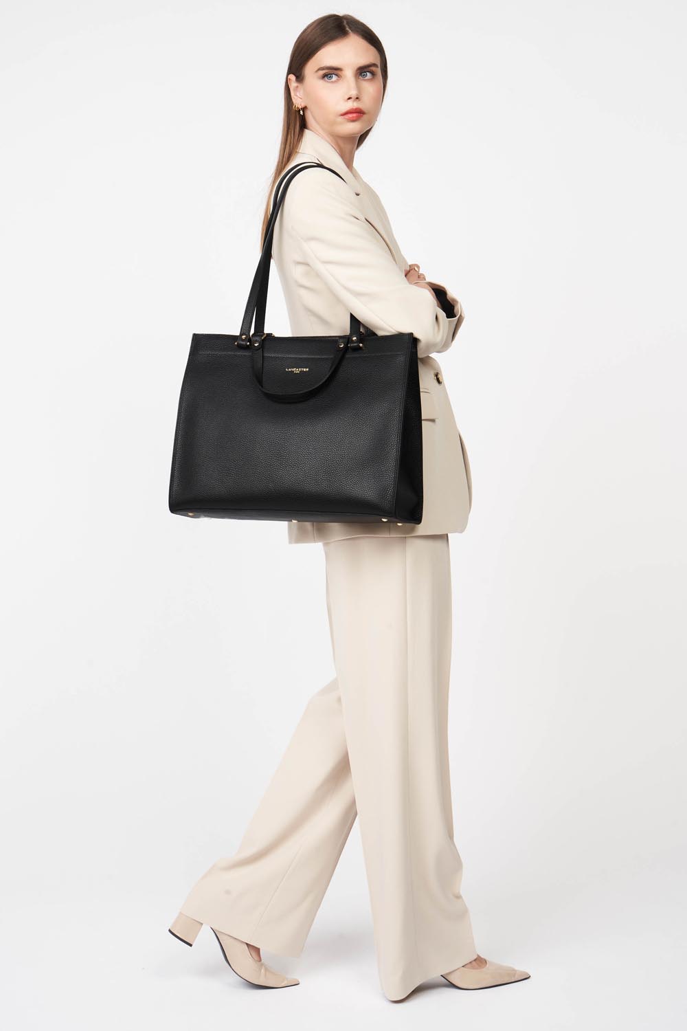 très grand sac cabas épaule - foulonné double