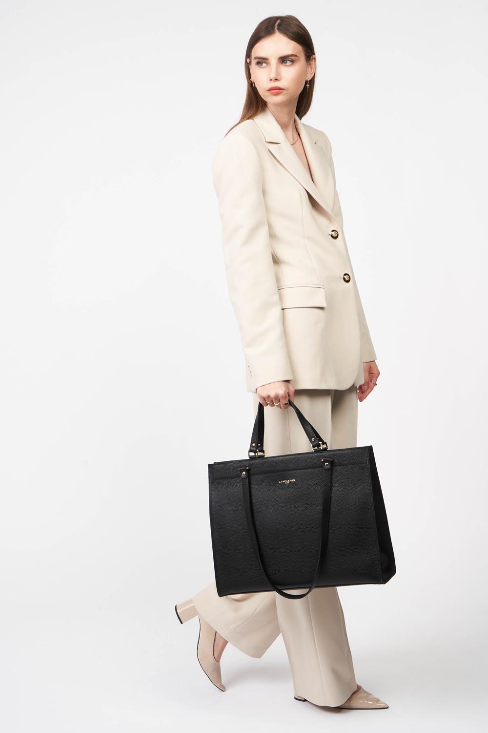 très grand sac cabas épaule - foulonné double