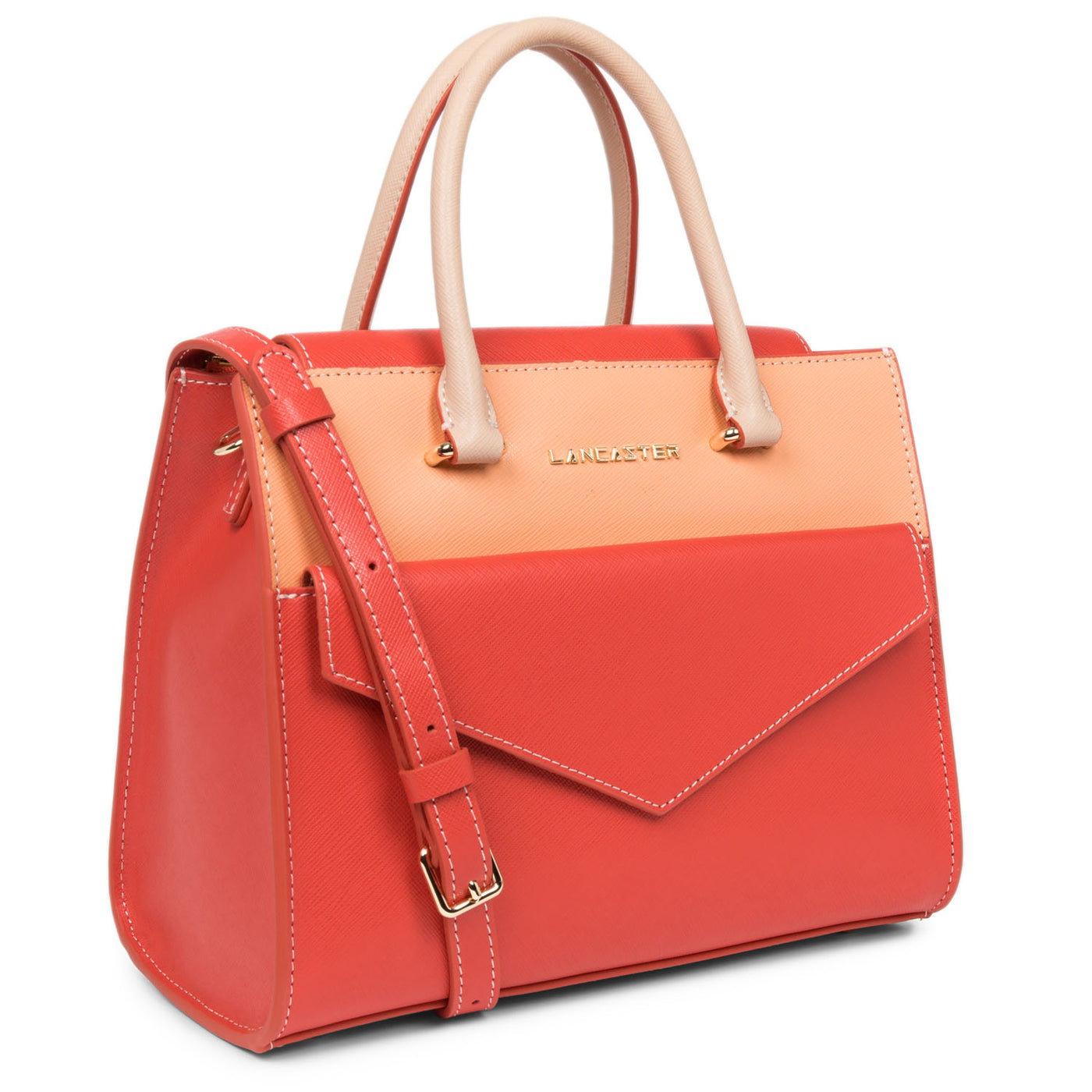 sac à main - saffiano signature #couleur_pasteque-canyon-poudre