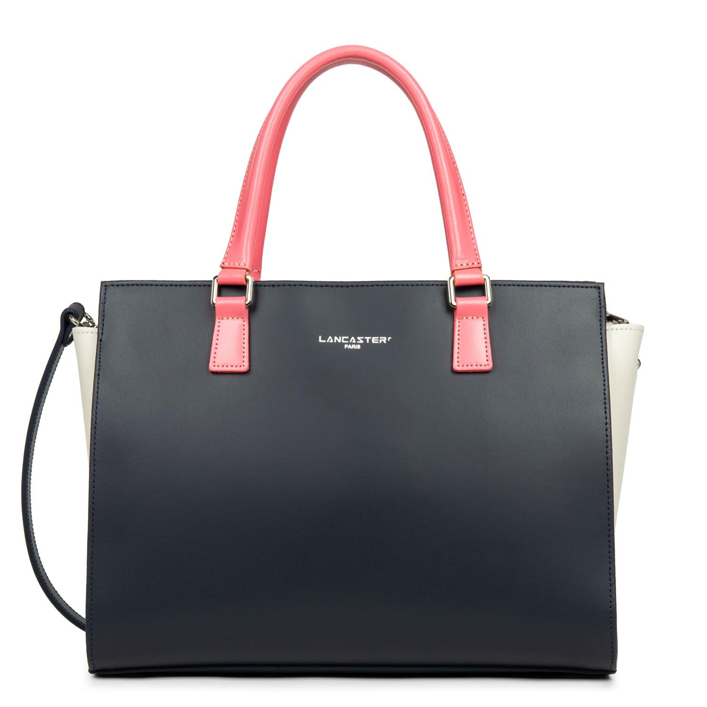 grand sac cabas main - smooth #couleur_bleu-fonc-ecru-rose-fonc