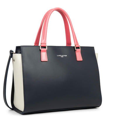 grand sac cabas main - smooth #couleur_bleu-fonc-ecru-rose-fonc