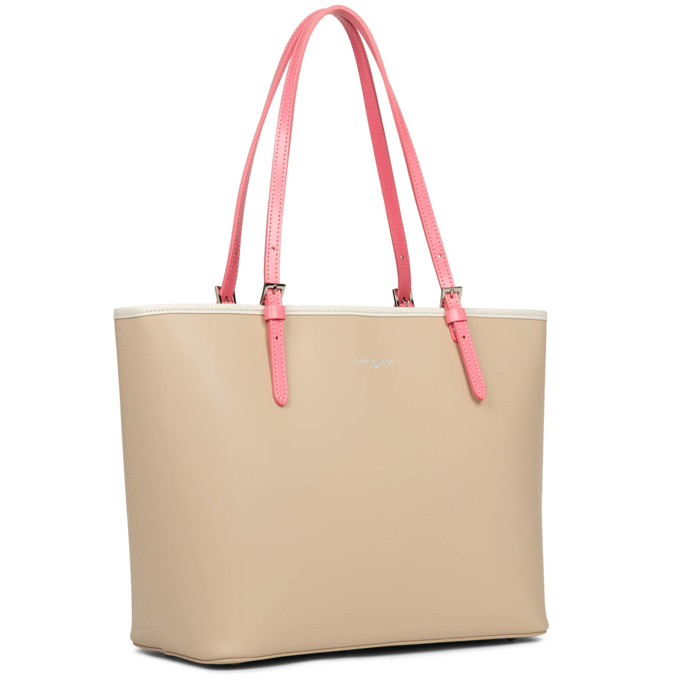 grand sac cabas épaule - smooth #couleur_beige-ecru-rose-fonc