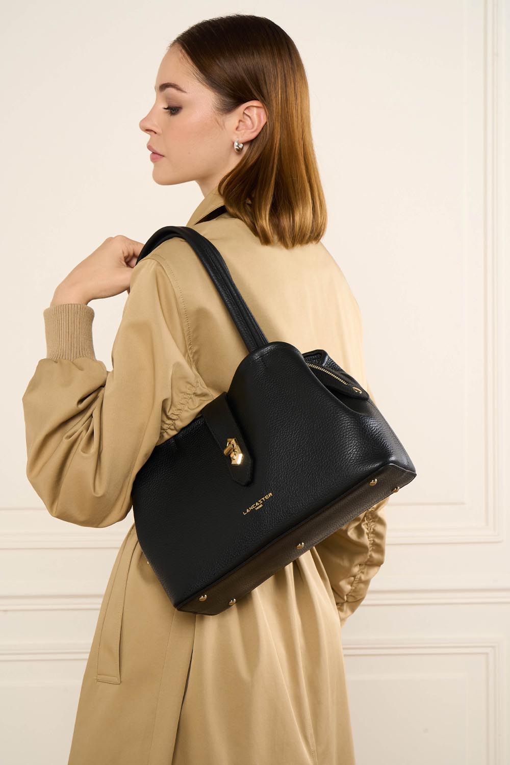 Sac cabas LANCASTER épaule avec fermoir L top double Camel main image 1
