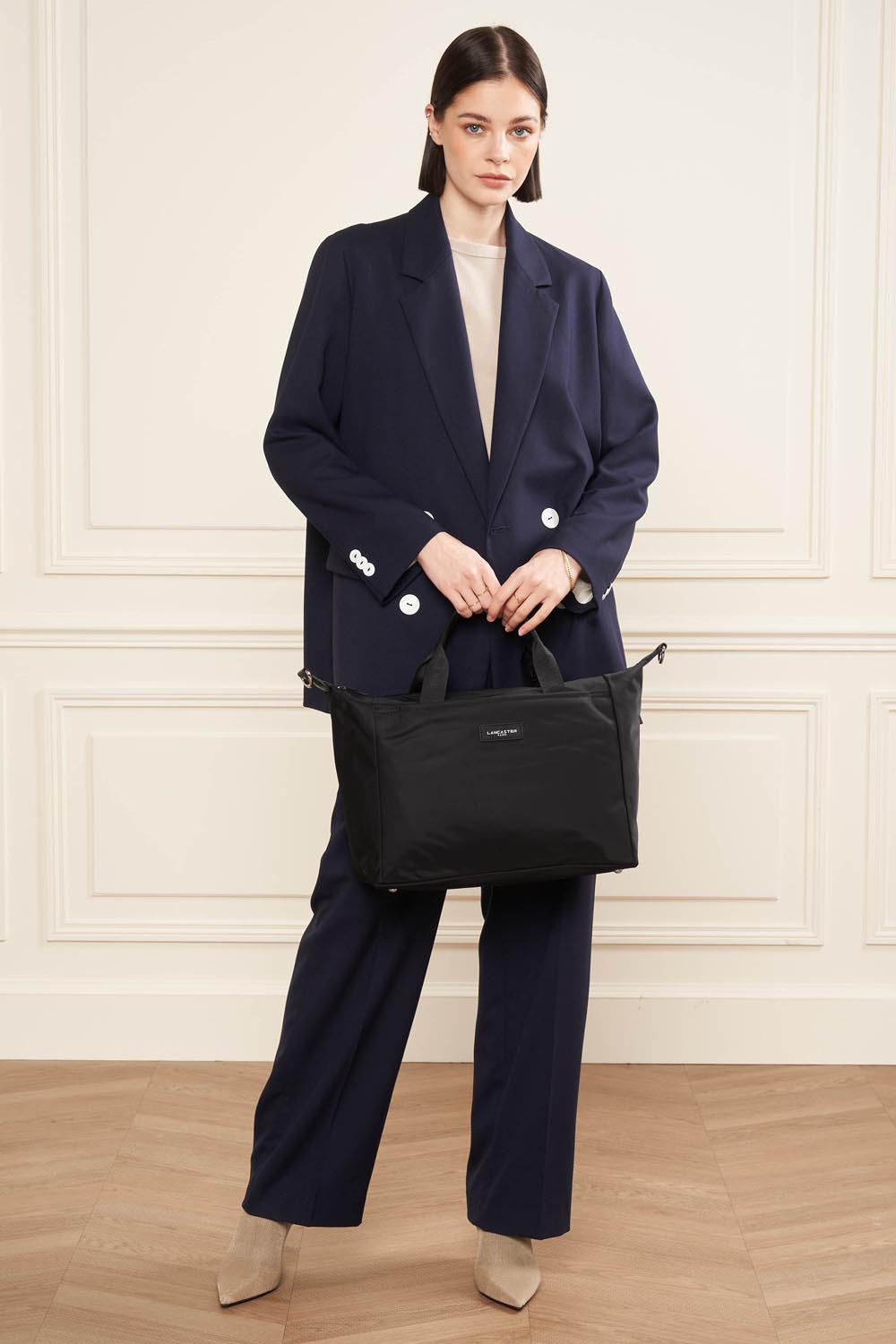 LANCASTER Smart KBA Grand Sac Cabas Épaule Bleu Foncé - Maroquinerie Française Élégante Et Fonctionnelle