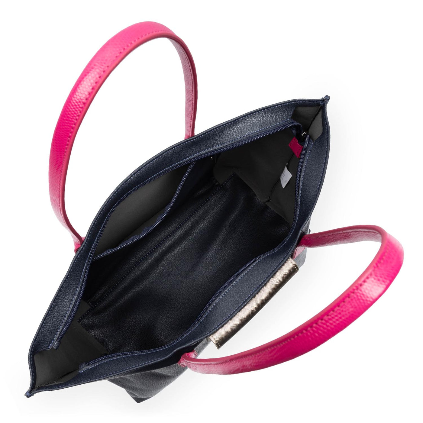 grand sac cabas épaule - maya #couleur_bleu-fonc-gris-argent-fuxia