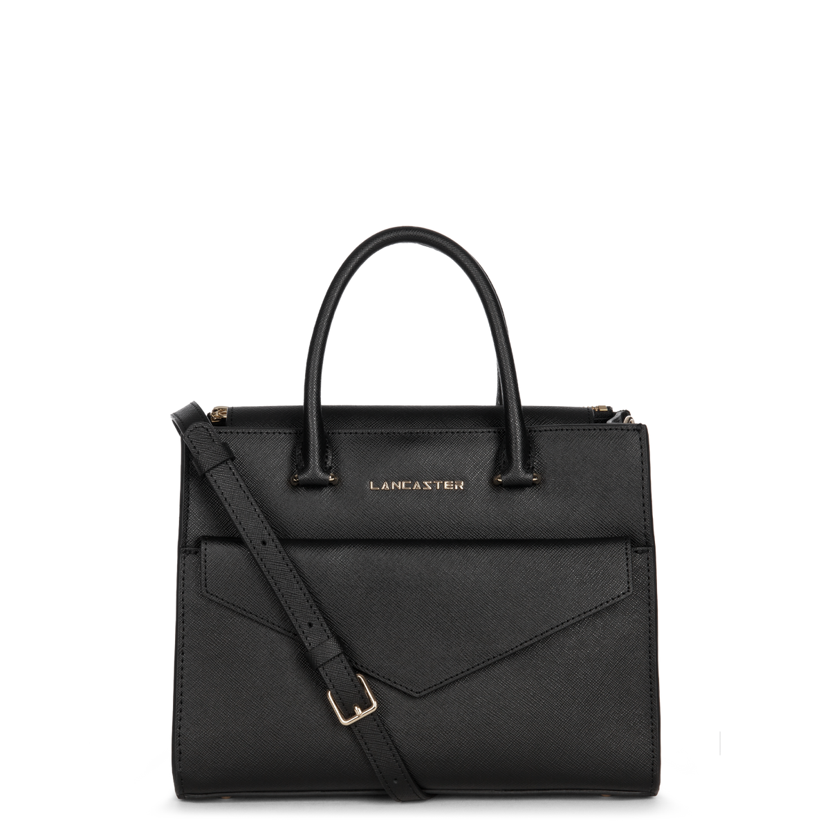 Sac Trotteur Lancaster Saffiano - Cuir Grainé Noir - 19x12x5cm - Poche Intérieure Zippée