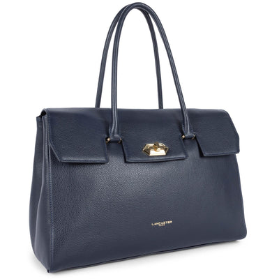 très grand sac cabas épaule - foulonné milano #couleur_bleu-fonc