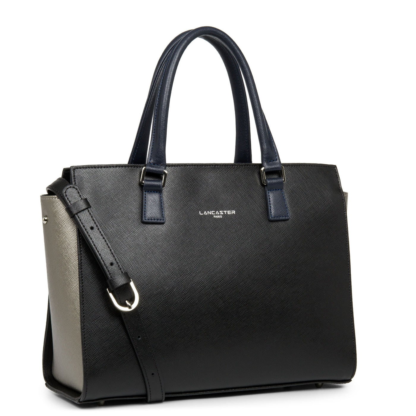 sac à main - saffiano intemporel #couleur_noir-gun-mtal-bleu-fonc