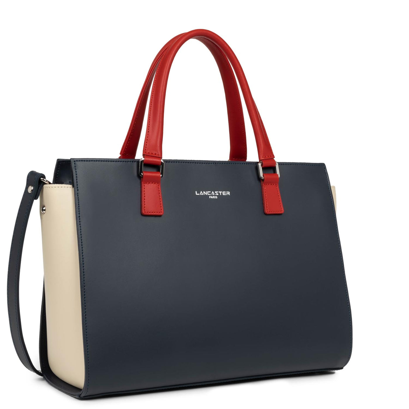 grand sac cabas main - smooth #couleur_bleu-fonc-nude-clair-rouge
