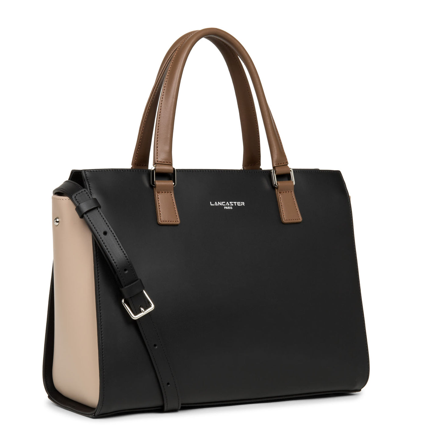 grand sac cabas main - smooth #couleur_noir-nude-vison