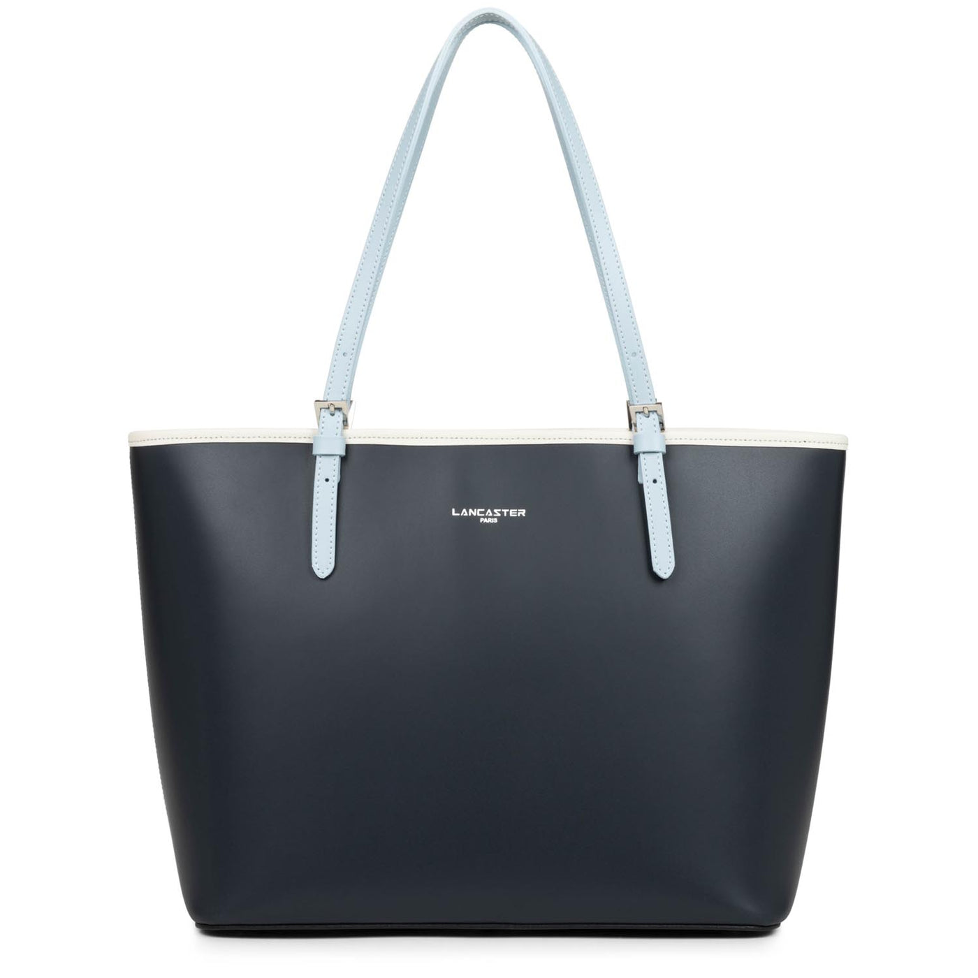 grand sac cabas épaule - smooth #couleur_bleu-fonc-ecru-bleu-ciel