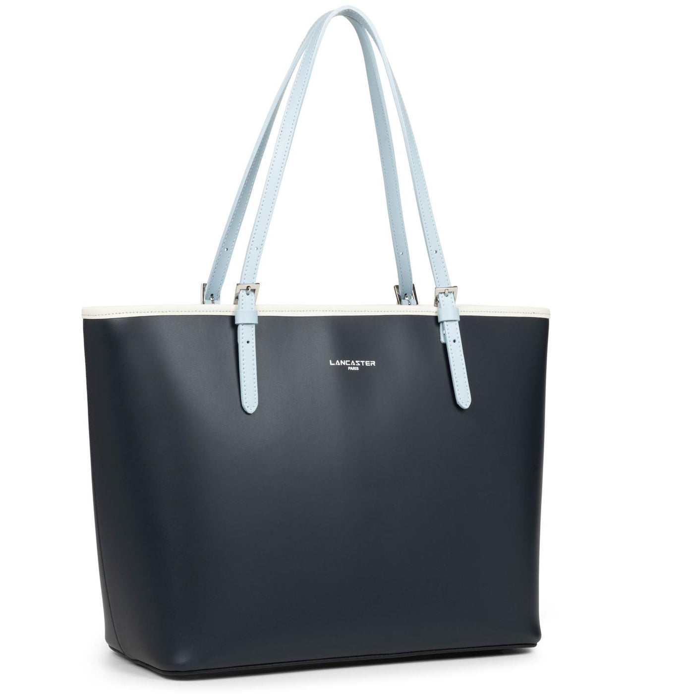 grand sac cabas épaule - smooth #couleur_bleu-fonc-ecru-bleu-ciel