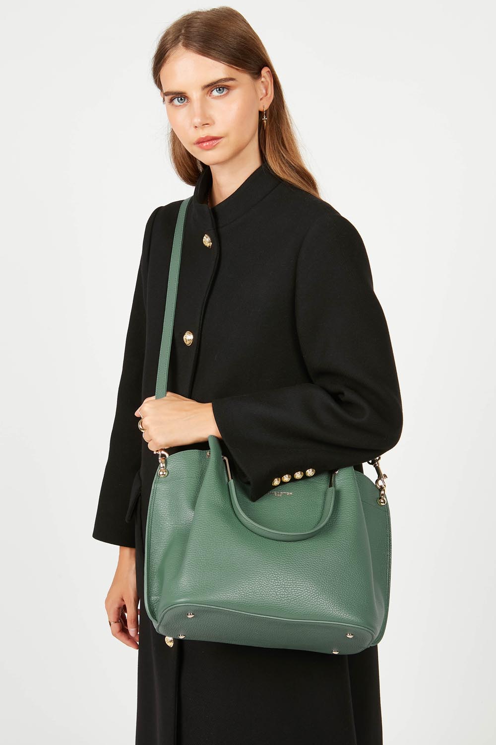 grand sac à main - foulonné double #couleur_vert-fort-in-or