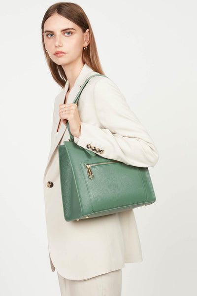 sac cabas épaule - foulonné double #couleur_vert-fort-in-or