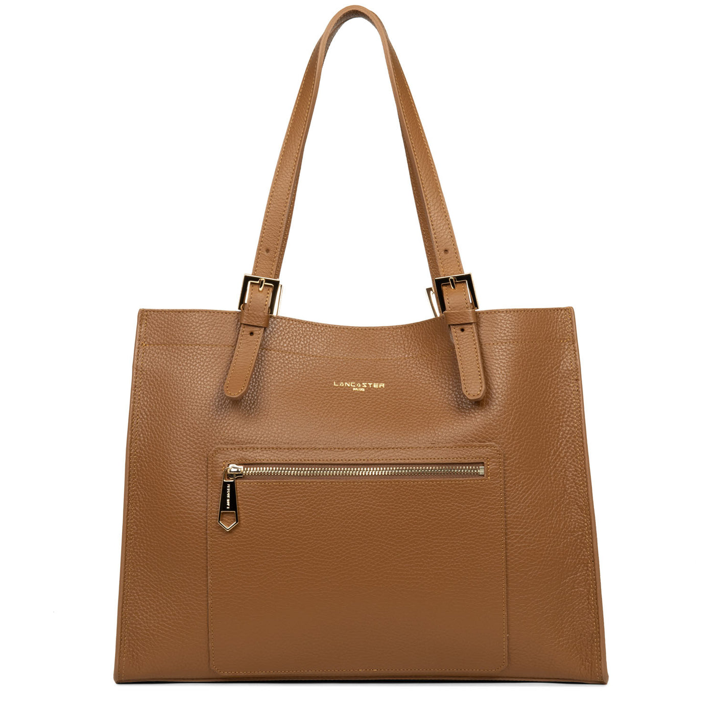 grand sac cabas épaule - foulonné double #couleur_camel-in-orange