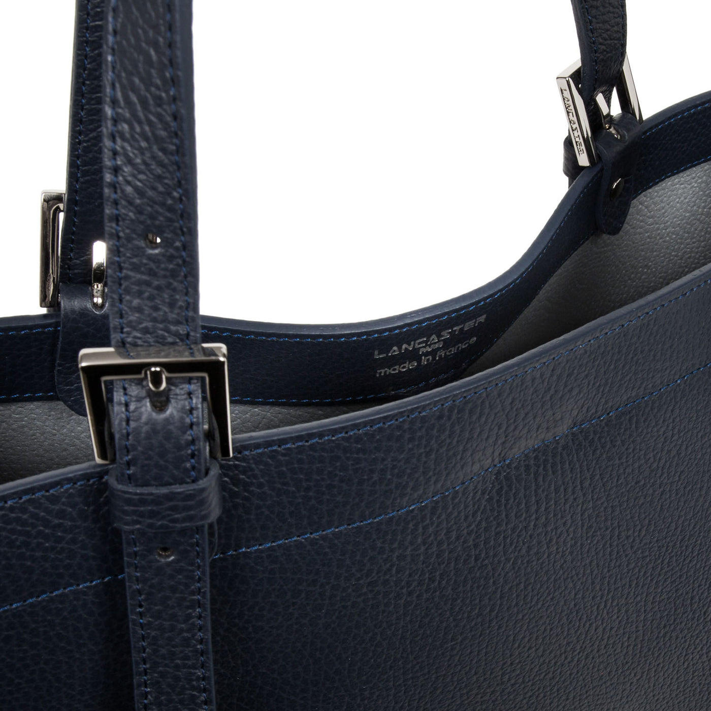 très grand sac cabas épaule - foulonne double #couleur_bleu-fonc-in-argent