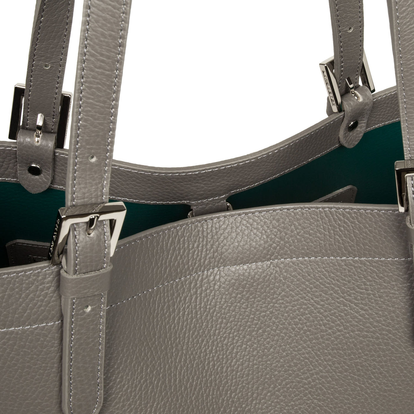 très grand sac cabas épaule - foulonne double #couleur_gris-in-vert-paon