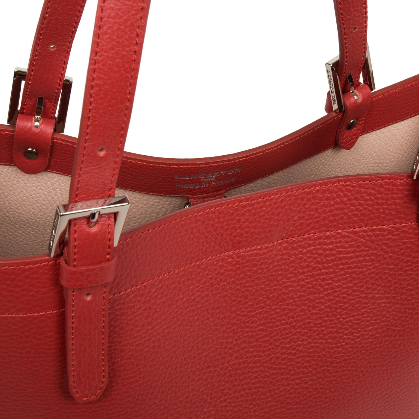 très grand sac cabas épaule - foulonne double #couleur_rouge-in-poudre