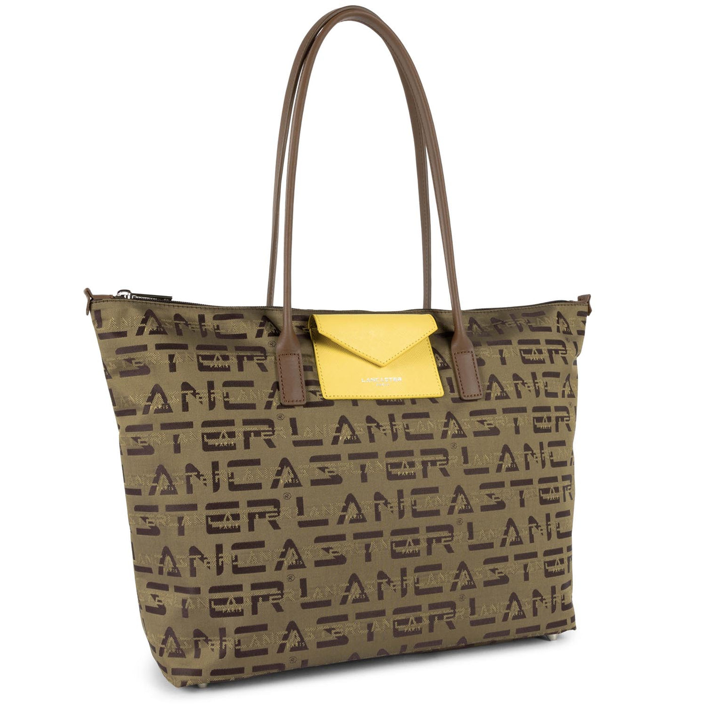grand sac cabas épaule - logo kba #couleur_marron-vison-jaune