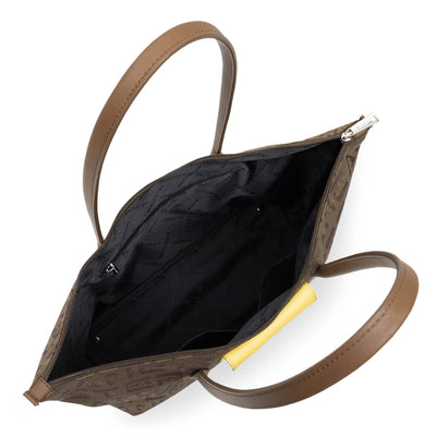 grand sac cabas épaule - logo kba #couleur_marron-vison-jaune