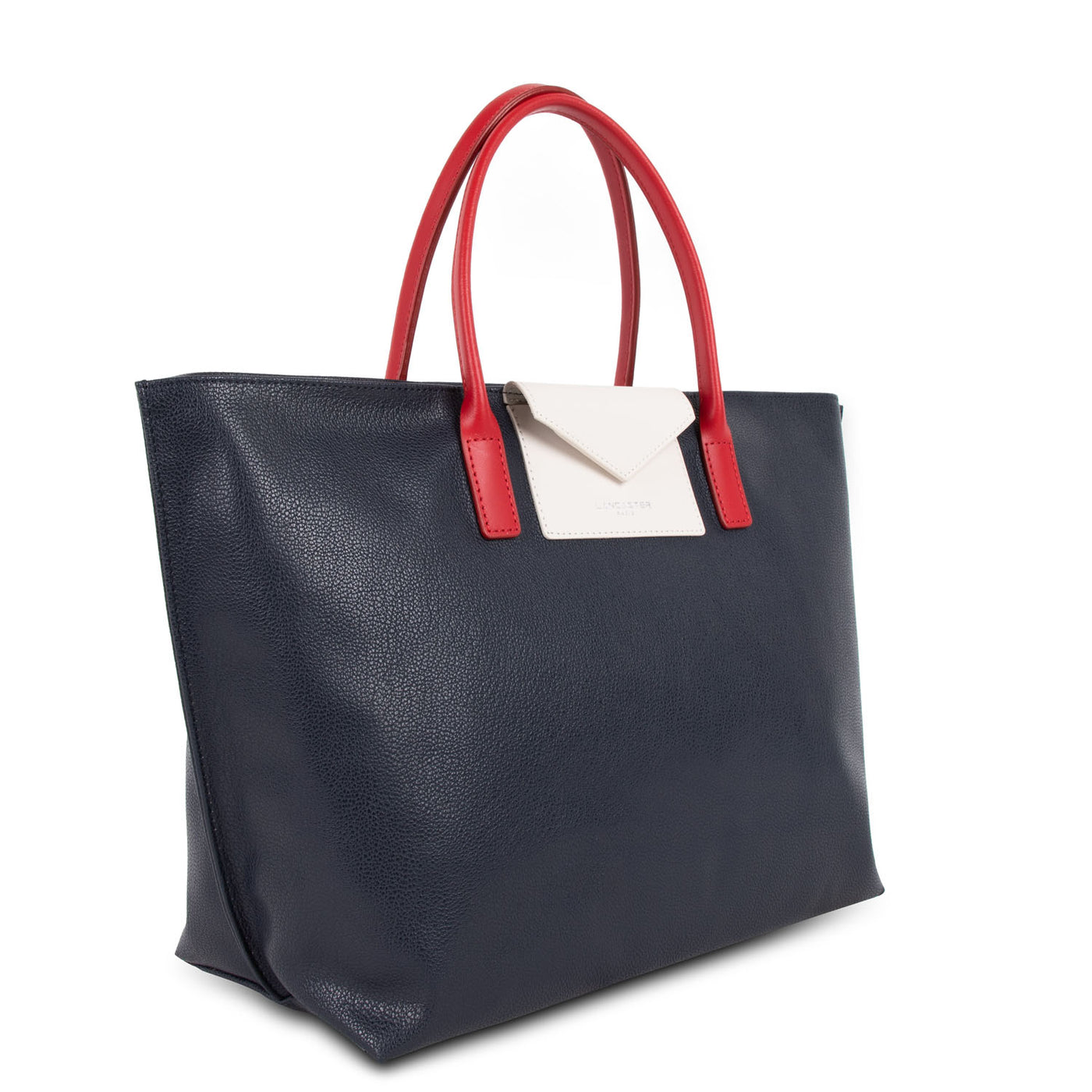 grand sac cabas main - maya #couleur_bleu-fonc-ecru-rouge