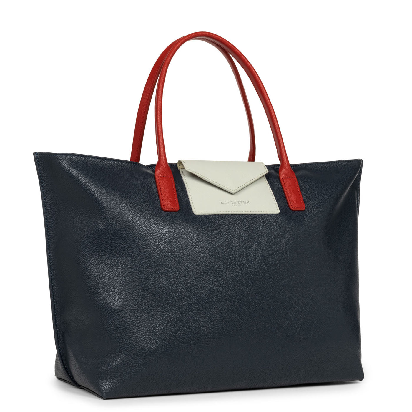 grand sac cabas main - maya #couleur_bleu-fonc-gris-clair-rouge