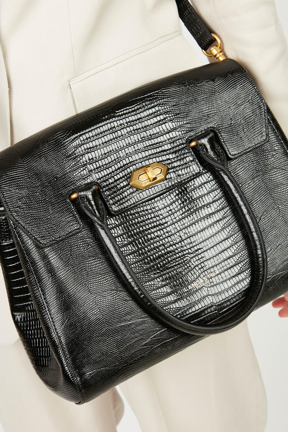 sac à main - exotic lézard & croco cn #couleur_noir-lzard