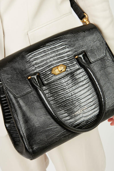 sac à main - exotic lézard & croco cn #couleur_noir-lzard