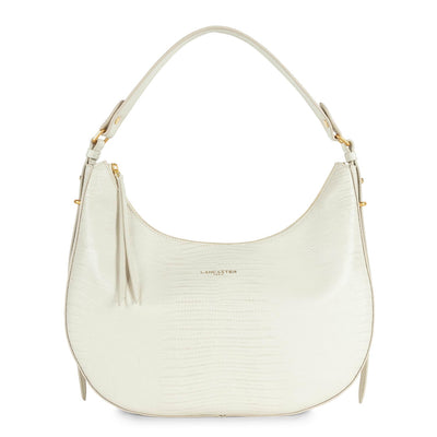 grand sac hobo - exotic lézard & croco cn #couleur_ecru-lzard