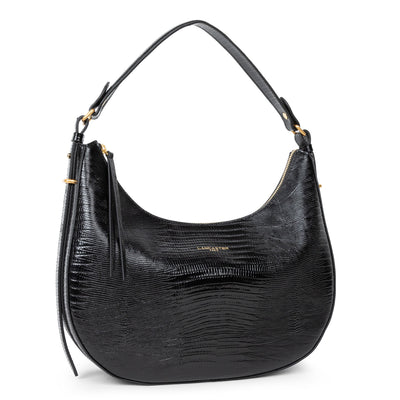 grand sac hobo - exotic lézard & croco cn #couleur_noir-lzard
