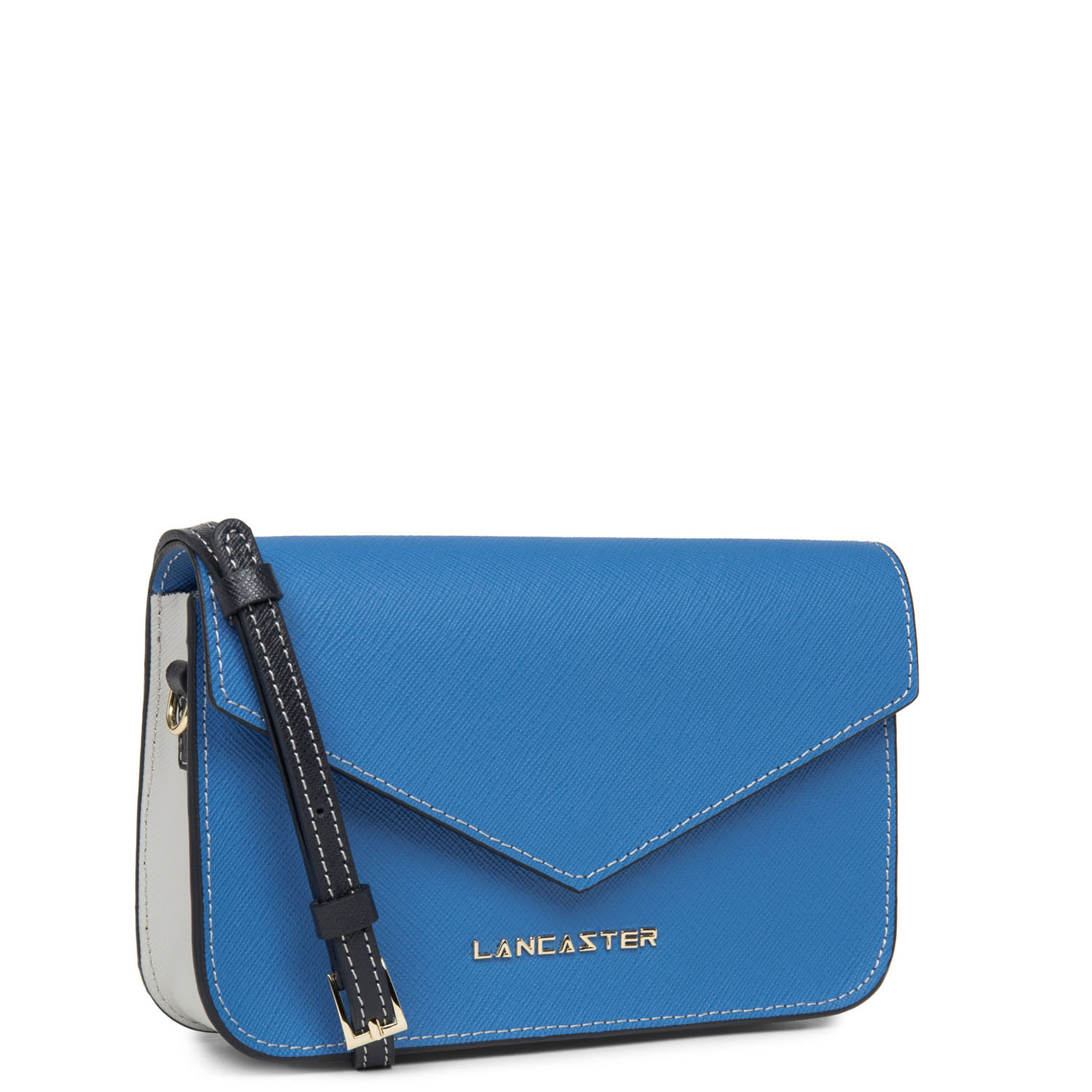 petit sac trotteur - saffiano signature #couleur_bleu-cyan-gris-perle-bleu-fonce