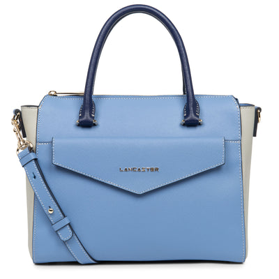 sac à main - saffiano signature #couleur_bleu-ciel-gris-clair-bleu-fonce