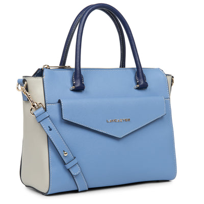 sac à main - saffiano signature #couleur_bleu-ciel-gris-clair-bleu-fonce