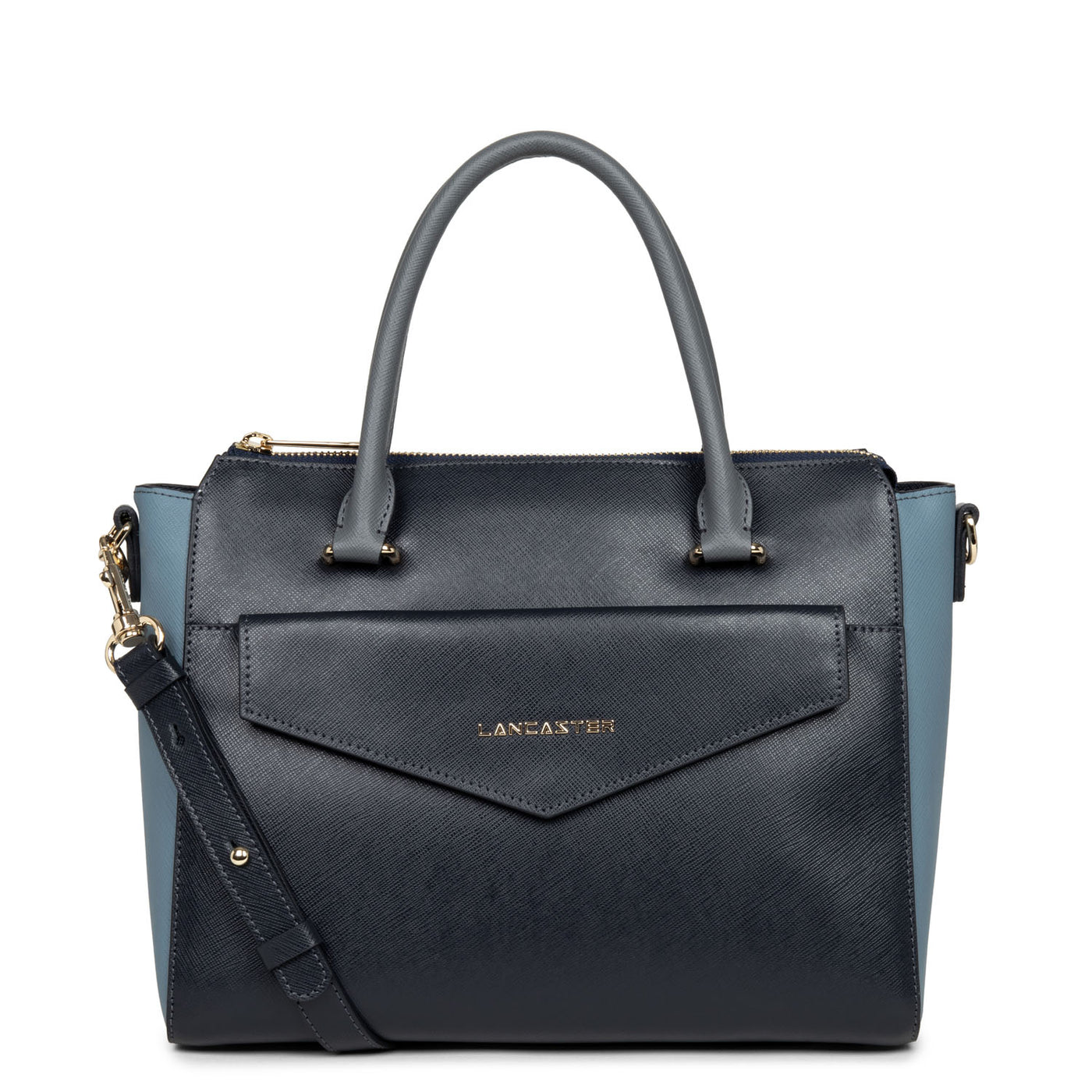 sac à main - saffiano signature #couleur_bleu-fonce-bleu-ardoise-gris