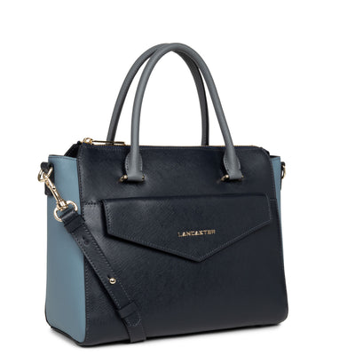 sac à main - saffiano signature #couleur_bleu-fonce-bleu-ardoise-gris