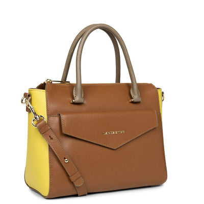 sac à main - saffiano signature #couleur_camel-jaune-vison