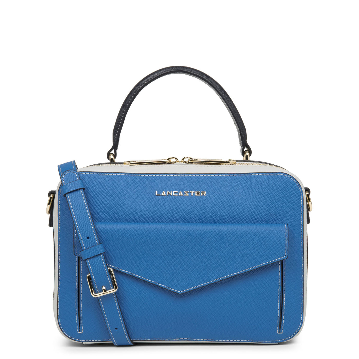 sac à main - saffiano signature #couleur_bleu-cyan-gris-perle-bleu-fonce